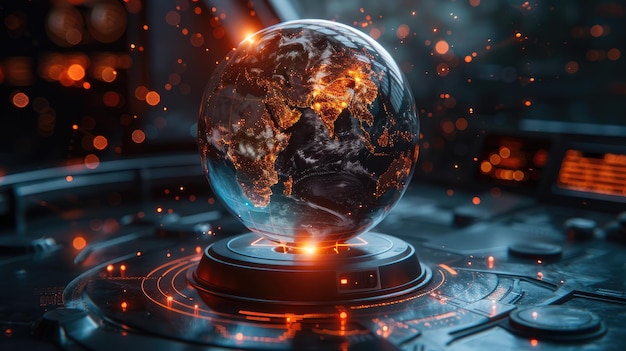 Holographischer Globus, der globale Kommunikationsnetzwerke hochtechnisch und innovativ projiziert