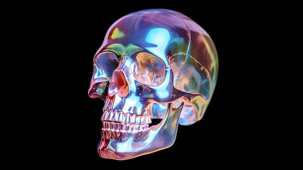 Holographischer Schädel auf schwarzem Hintergrund 3D-Rendering