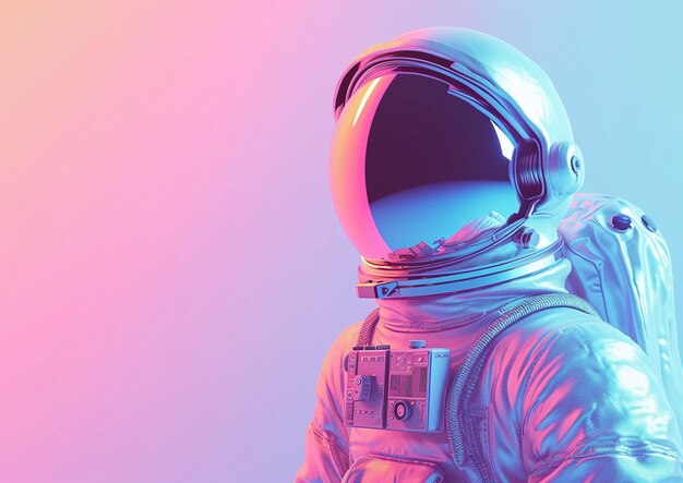 Holographisches Astronautenporträt in lebhaften Farbtönen gegen einen gradienten Hintergrund Generative KI