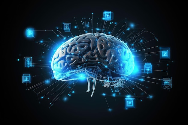 Holographisches menschliches Gehirn 3D-Neon-Technologie Generativ von Ai