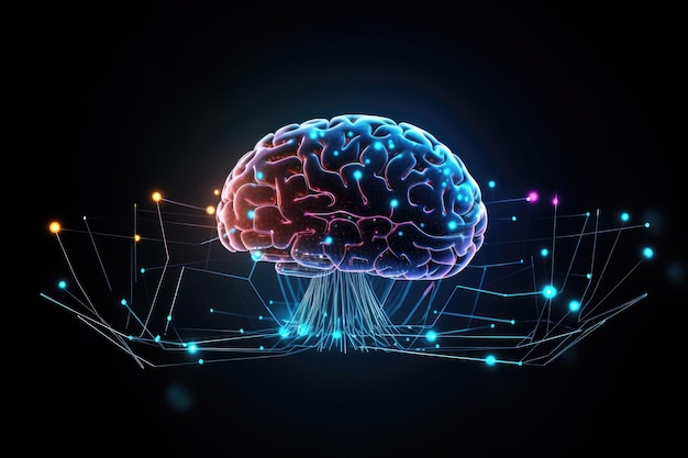 Holographisches menschliches Gehirn 3D-Neon-Technologie Generativ von Ai