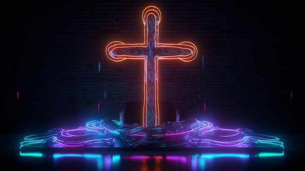 Holy Neon Cross Generativo ai