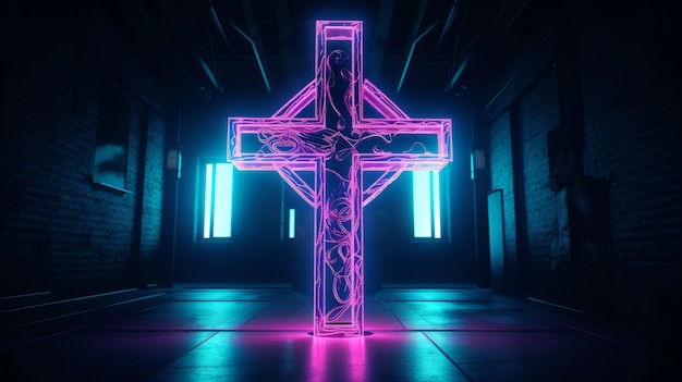 Holy Neon Cross Generativo ai