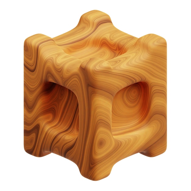 Holz abstrakte Form 3D-Symbol isoliert auf dem weißen Hintergrund