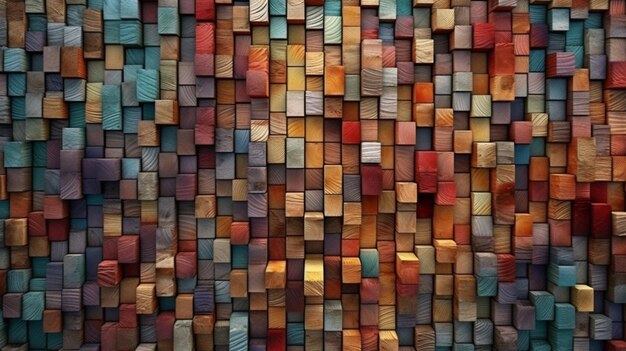 Holz gealterte Kunst Architektur Textur abstrakte Block Stapel an der Wand für den Hintergrund Generative KI