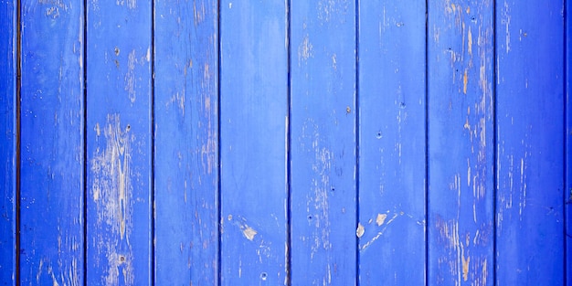 Holz gemalter blauer großer verwitterter hölzerner Hintergrund von der Planke im Kopfzeilennetzpanorama