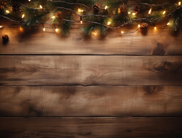 Holz-Hintergrund mit Weihnachtsbeleuchtung