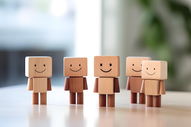 Holz-Lächeln Familienfiguren, die Freude durch Posen ausdrücken