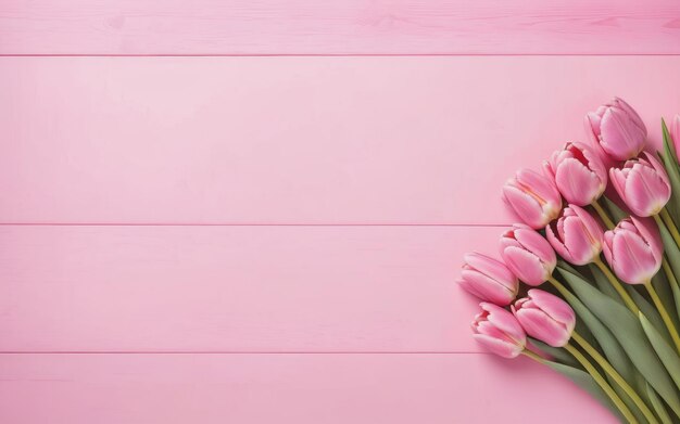 Holz-rosa Hintergrund mit frischen Frühlings-Tulpen