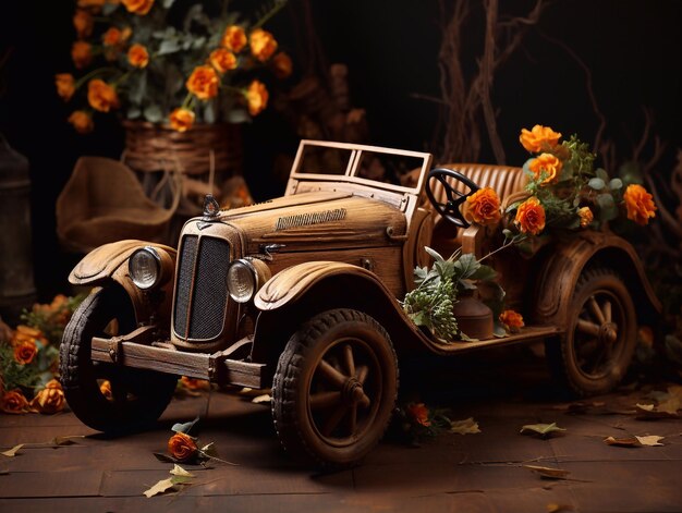 Holz-Rustikauto-Auto für Requisiten Neugeborenenfotografie brauner Hintergrund Vintage-Spielzeug