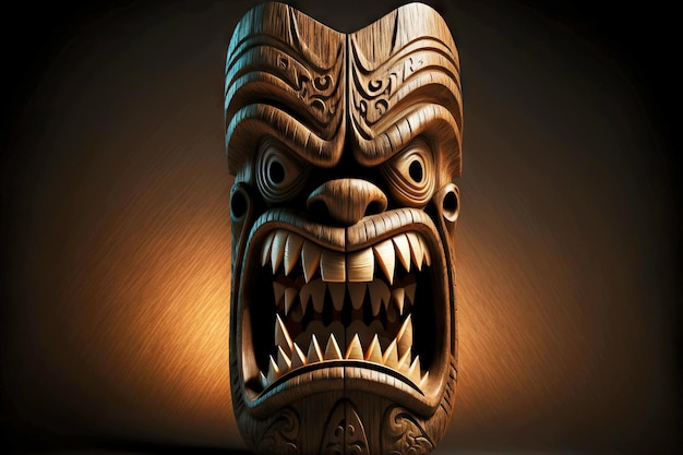 Foto holz-tiki-maske mit zähnen für traditionelle ethnische riten