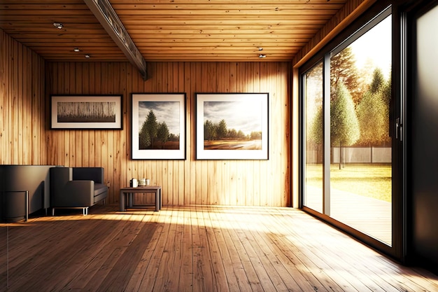 Holzboden im Außenbereich mit Wänden und Decke