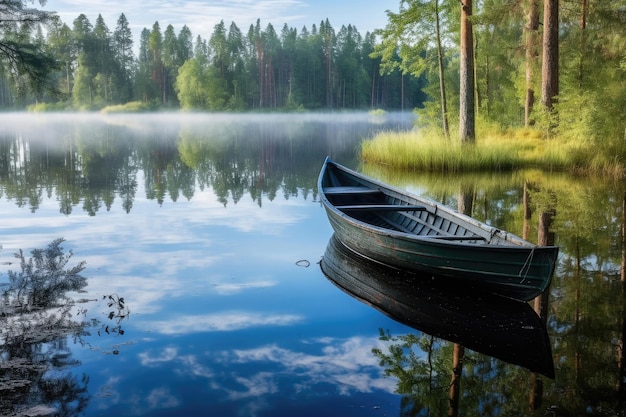 Holzboot auf dem See Generative KI