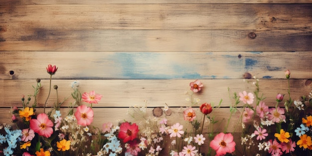 Holzbrett für Werbung mit einem Bild von Blumen im Hintergrund Generative KI