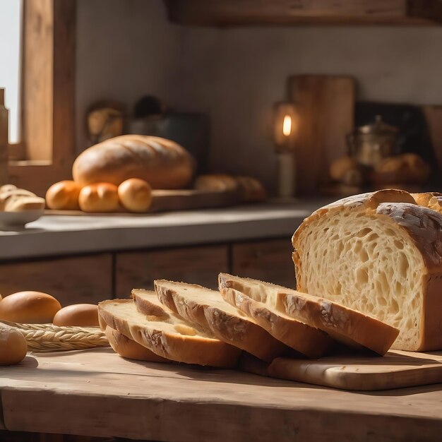 Holzbrett mit Blick auf das Brot