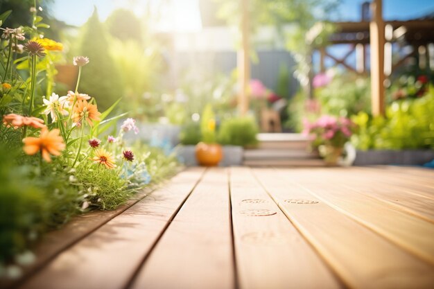 Holzbrettpfad durch einen Garten