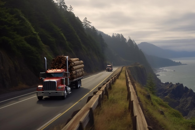 Holzfällerwagen auf der Autobahn Nutzfahrzeug auf der Bergstraße