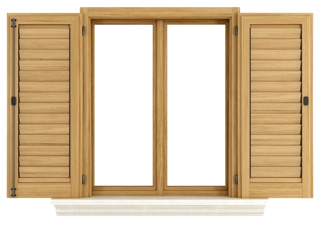 Holzfenster mit offenem Verschluss