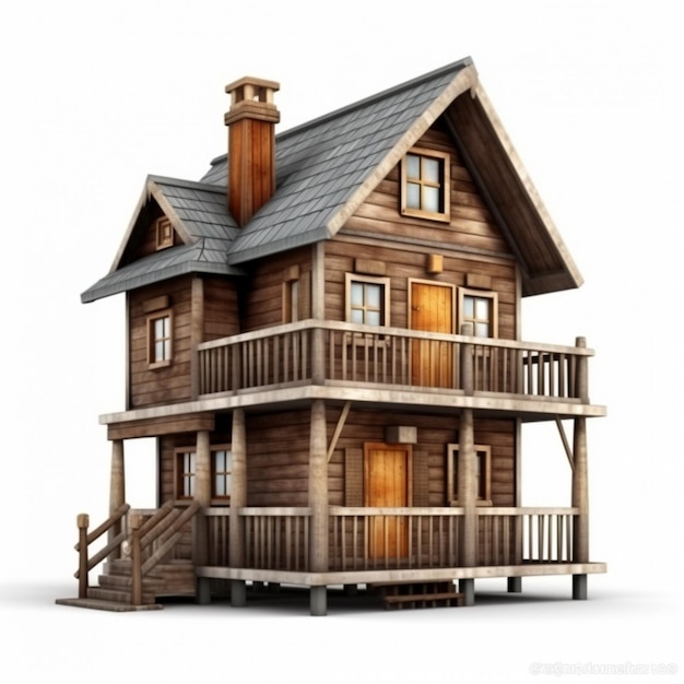 Holzhaus isoliert auf weißem Hintergrund 3D-Modell