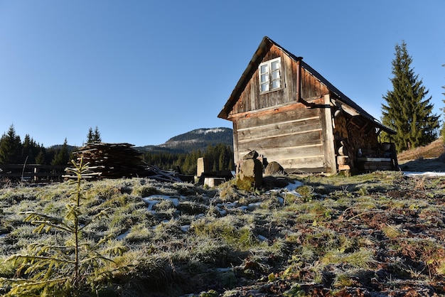 Holzhütte in den Bergen