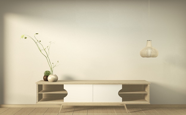 Holzkabinett im modernen leeren Raum japanisch - Zenart, minimale Designe. 3D-Rendering