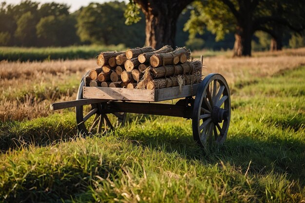 Foto holzkarre mit eichenernte