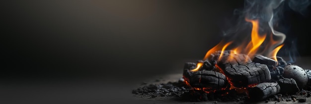 Holzkohle-Flammen Hintergrund für Barbecue Leere brennende Holzkohle für die Produktplatzierung Generative KI-Illustration