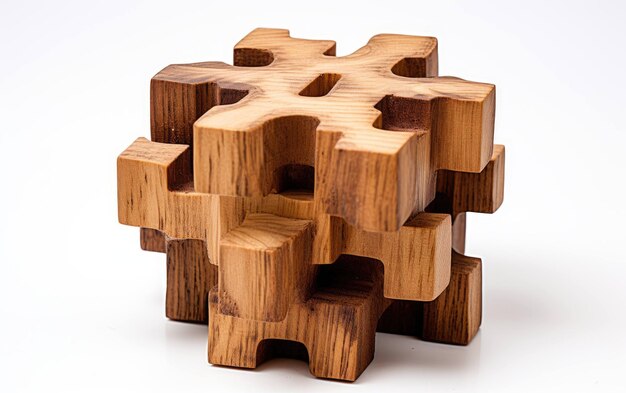 Holzpuzzle auf weißem Hintergrund