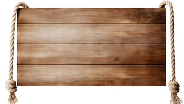 Holzschild mit isolierten Seilen auf transparentem oder weißem Hintergrund