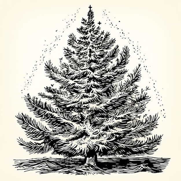 Foto holzschnitt eines weihnachtsbaums in schwarz-weiß