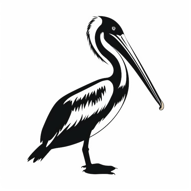 Foto holzschnitt-inspirierte pelikan-grafik auf weißem hintergrund