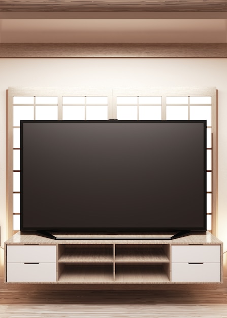 Holzschrank im japanischen Stil mit TV