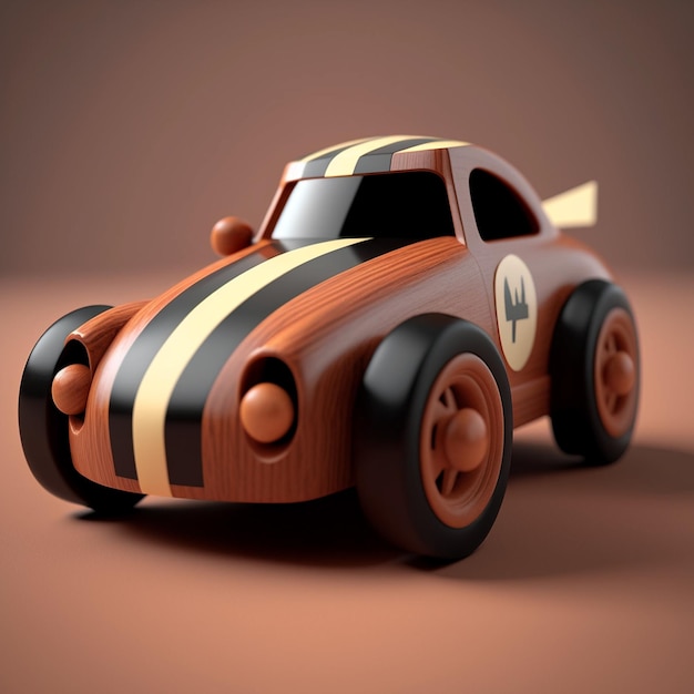 Holzspielzeugauto 3D-Rendering Illustration Bilder Hintergrundbild Hintergrund