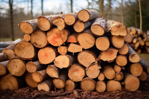 Holzstämme für den Winter gestapelt