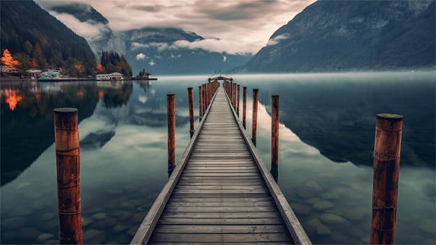 Holzsteg am Hallstätter See in Österreich Europa