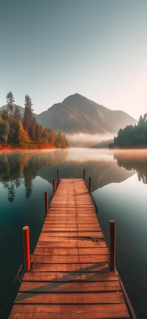 Foto holzsteg an einem wunderschönen see