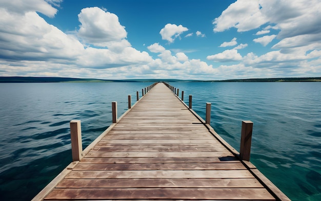 Holzsteg und dunkle Wolken