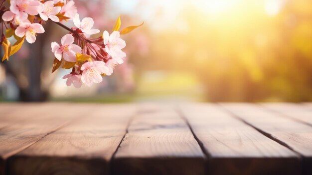 Holztafel leerer Tischhintergrund Abstrakt verschwommener Frühlings-Naturhintergrund