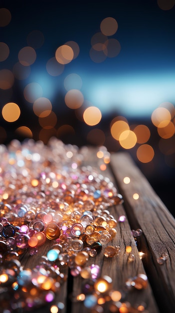 Foto holztisch mit bokeh und glitzernder ki