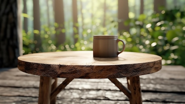 Foto holztisch mit einer tasse kaffee