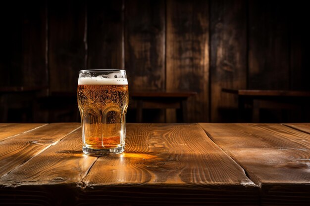 Holztisch mit leichtem Bier im Glas