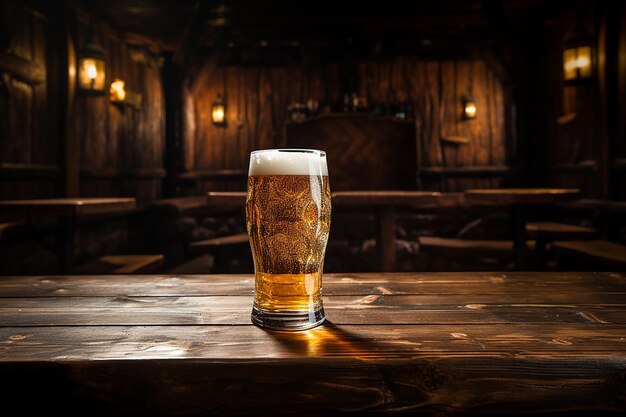 Holztisch mit leichtem Bier im Glas