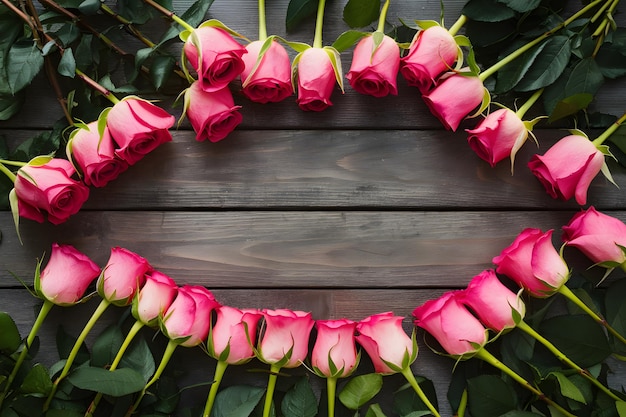 Holztisch mit leuchtend rosa Sommerrosen