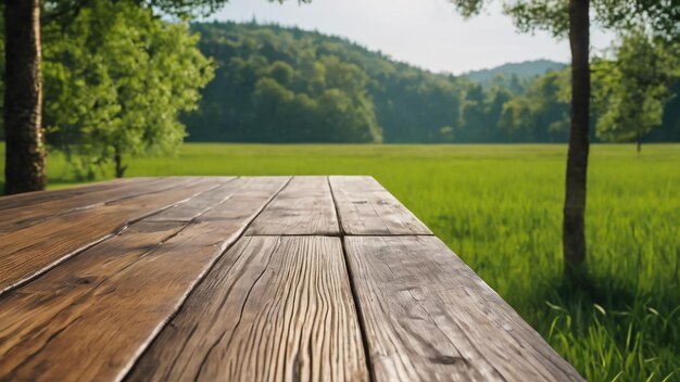 Holztisch mit natürlicher Kulisse