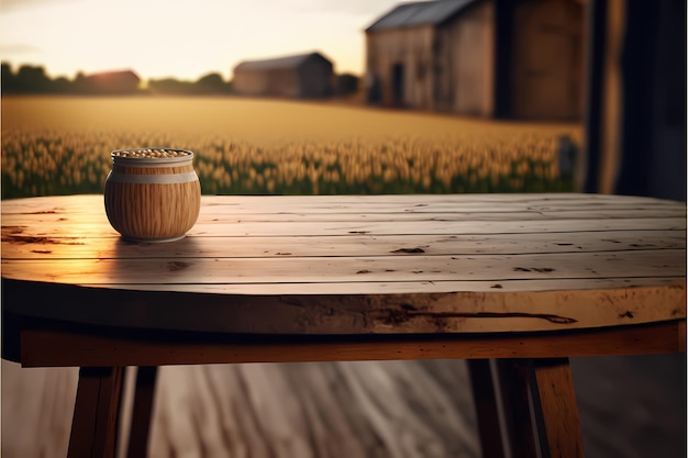 Foto holztisch mit unscharfem hintergrund