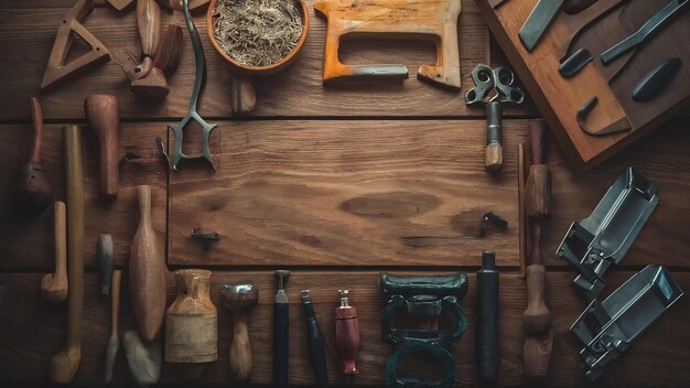 Holztisch mit Werkzeugen