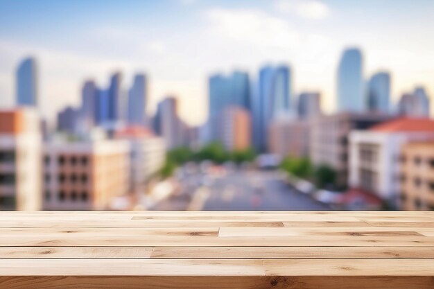 Foto holztischplatte auf weißem, verschwommenem hintergrund aus dem gebäude für die montage ihrer produkte