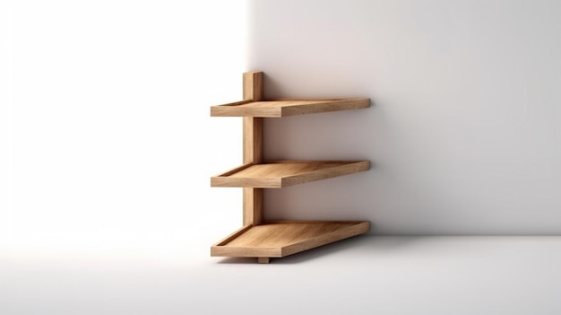 Holztreppe in einem weißen Raum 3D-Rendering Mock up