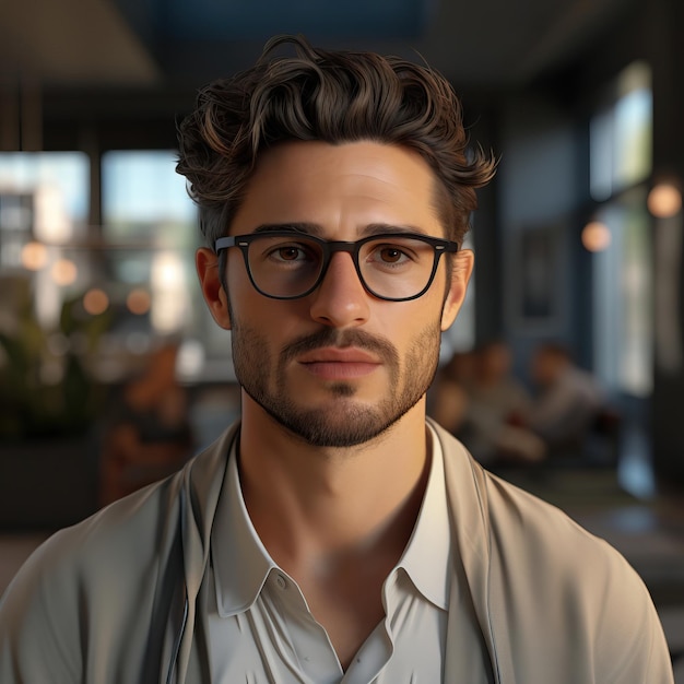 Hombre de 30 años con gafas, trabajador de oficina, guapo.