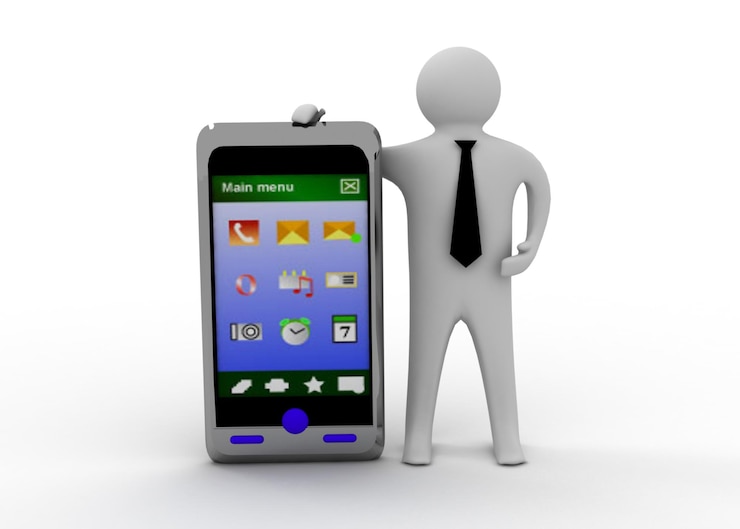 Foto hombre 3d con teléfono inteligente
